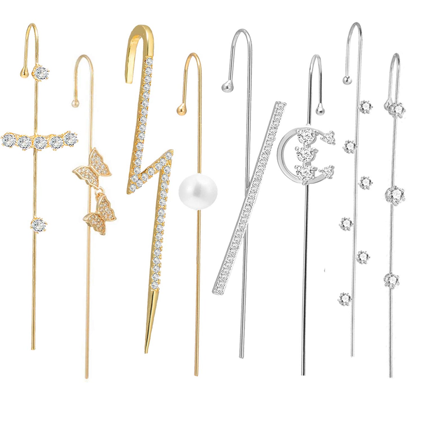 Ear Cuff Crawler Earrings for Women Helix Hook Earrings Wrap Snowflake Rhinestone Lightning Bolt Piercing Jewelry Trendy