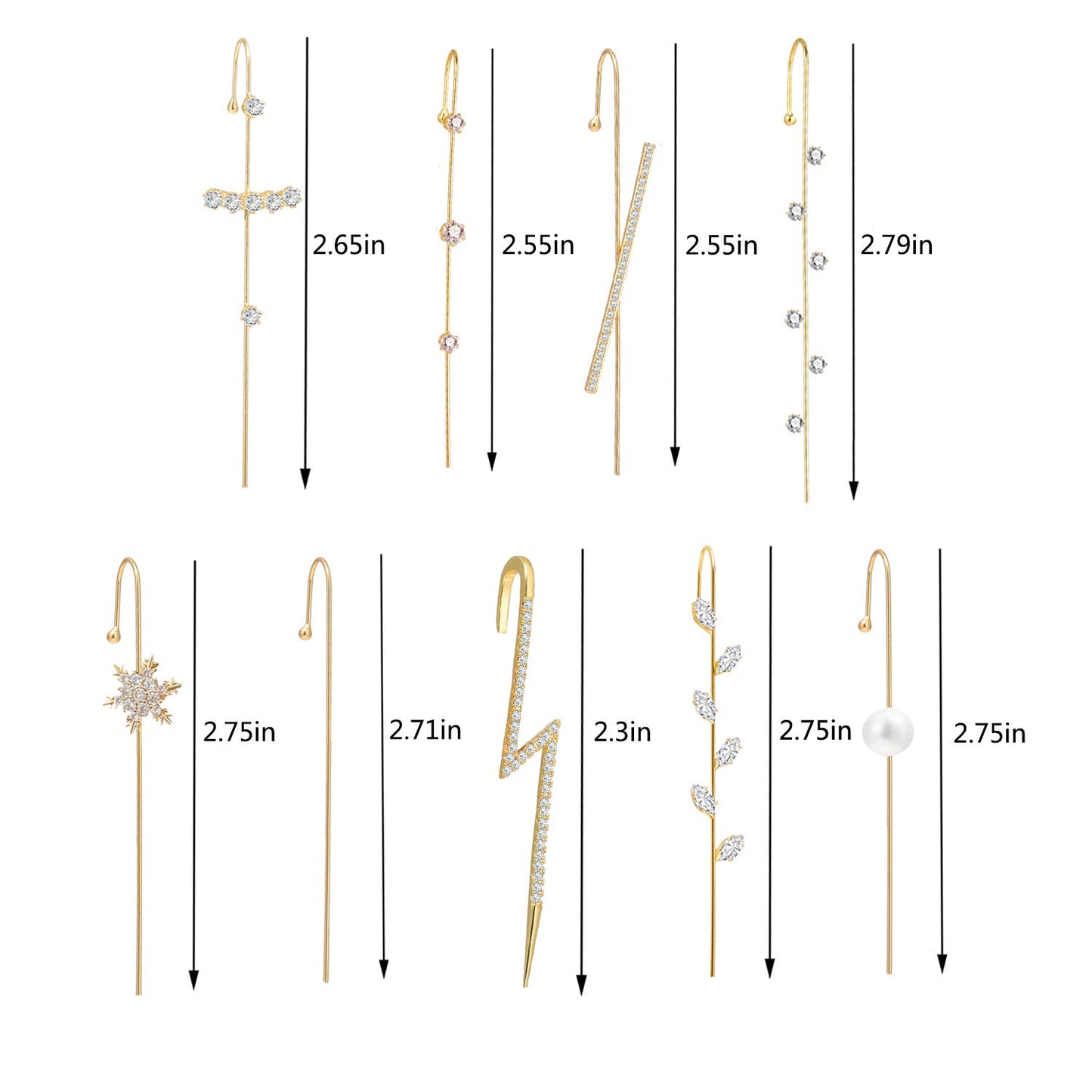 Ear Cuff Crawler Earrings for Women Helix Hook Earrings Wrap Snowflake Rhinestone Lightning Bolt Piercing Jewelry Trendy