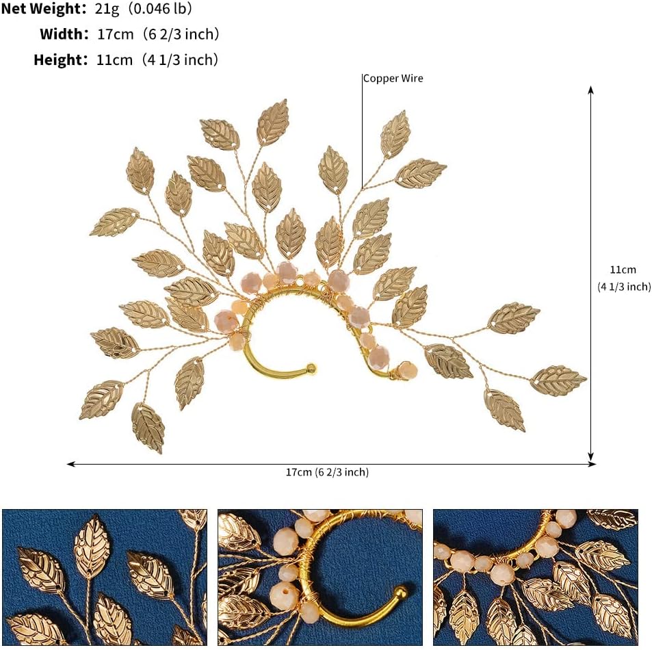 Elf Ear Cuff Fairy Single Left Handmade Non Piercing Earring for Women (Golden Leaves)