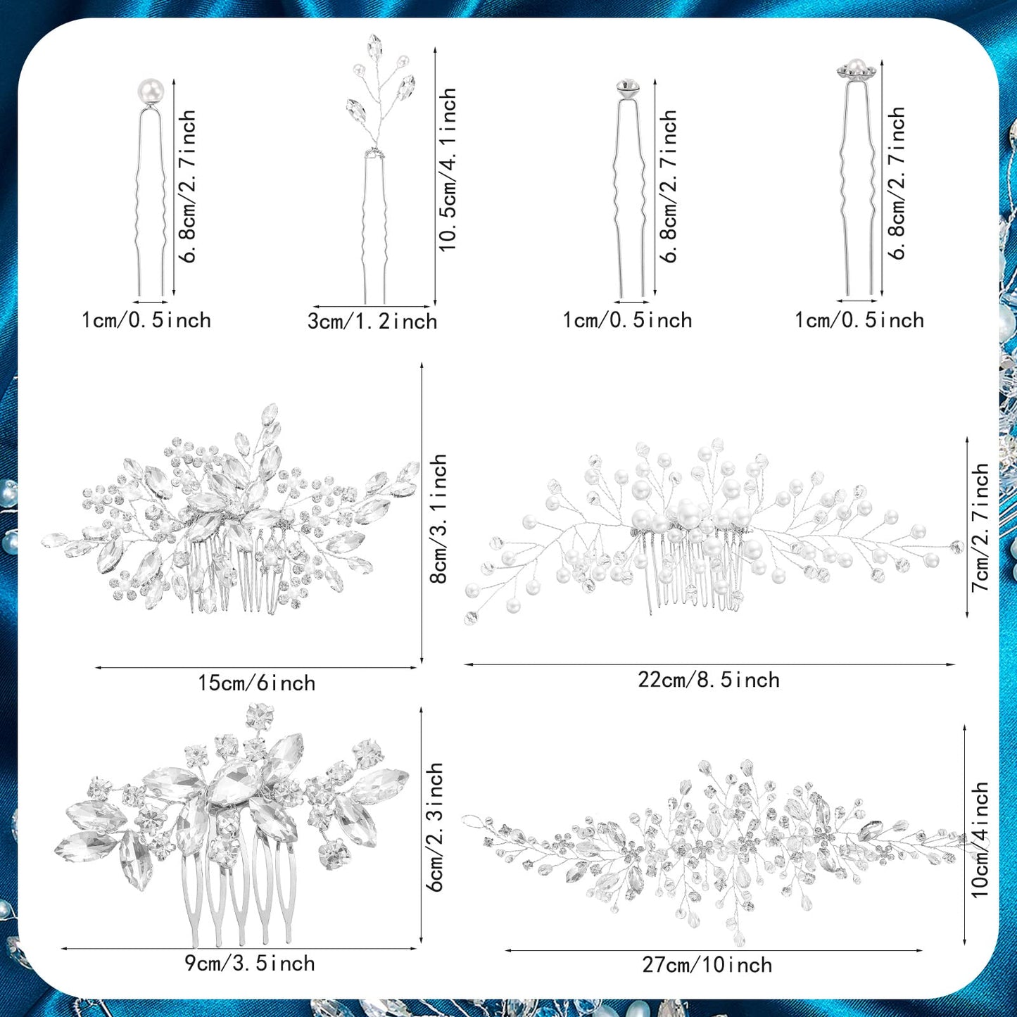 Maitys 44 Pieces Wedding Hair Accessories Faux Pearl Crystal Comb Clips U-shaped Flower Rhinestone Silver Pearl Hair Pieces for Prom Bride Bridesmaid(Delicate Style)