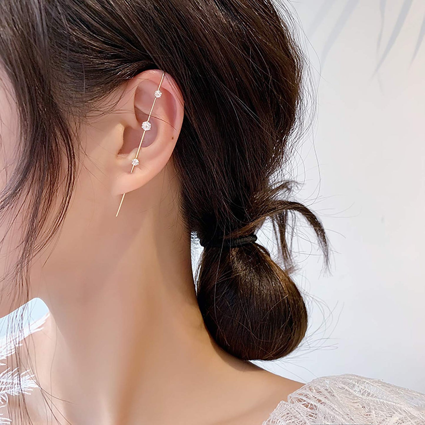 Ear Cuff Crawler Earrings for Women Helix Hook Earrings Wrap Snowflake Rhinestone Lightning Bolt Piercing Jewelry Trendy