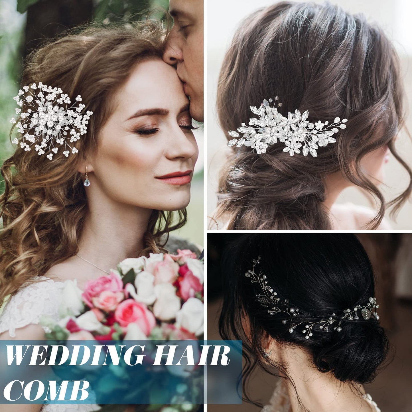 Maitys 44 Pieces Wedding Hair Accessories Faux Pearl Crystal Comb Clips U-shaped Flower Rhinestone Silver Pearl Hair Pieces for Prom Bride Bridesmaid(Delicate Style)