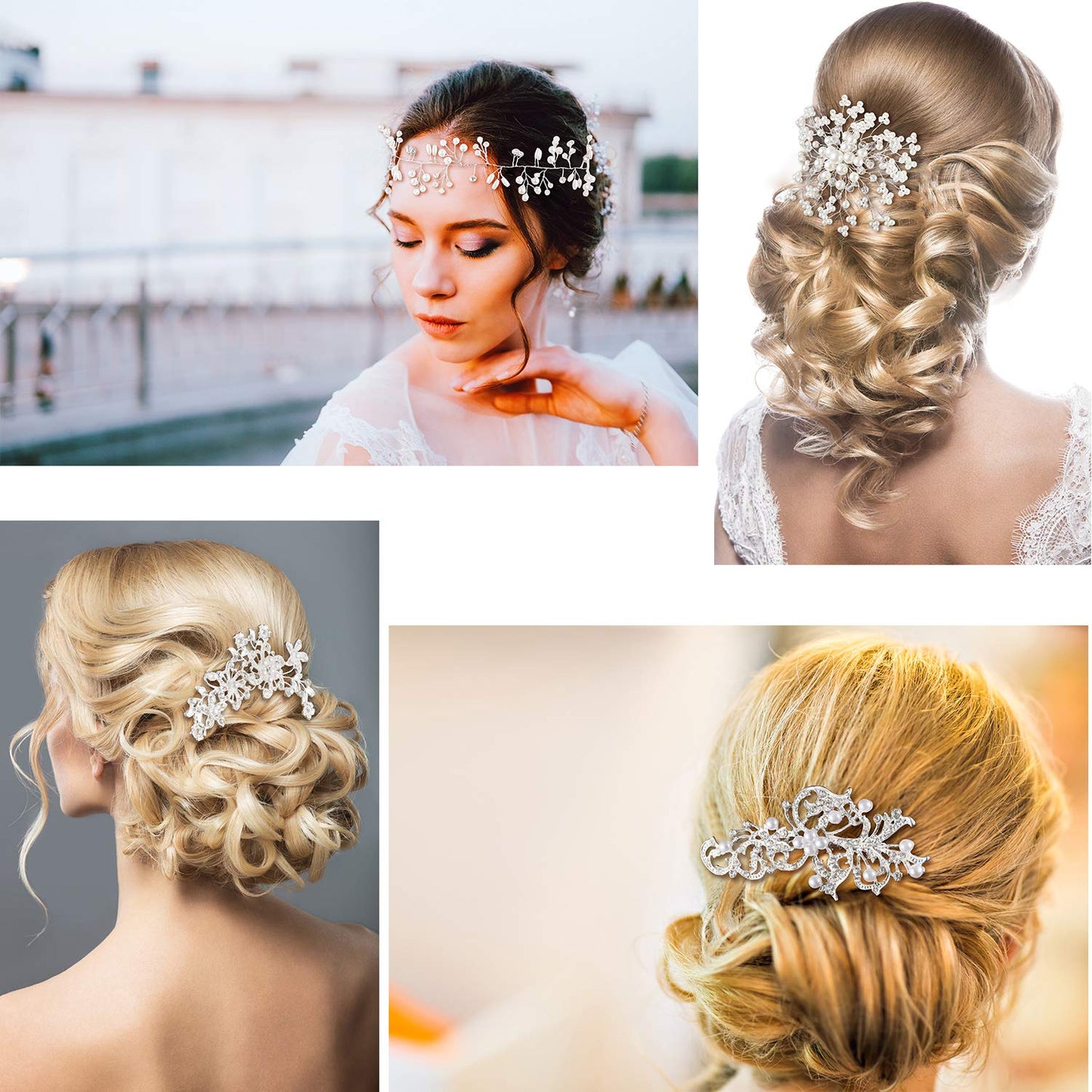 Maitys 44 Pieces Wedding Hair Accessories Faux Pearl Crystal Comb Clips U-shaped Flower Rhinestone Silver Pearl Hair Pieces for Prom Bride Bridesmaid(Delicate Style)