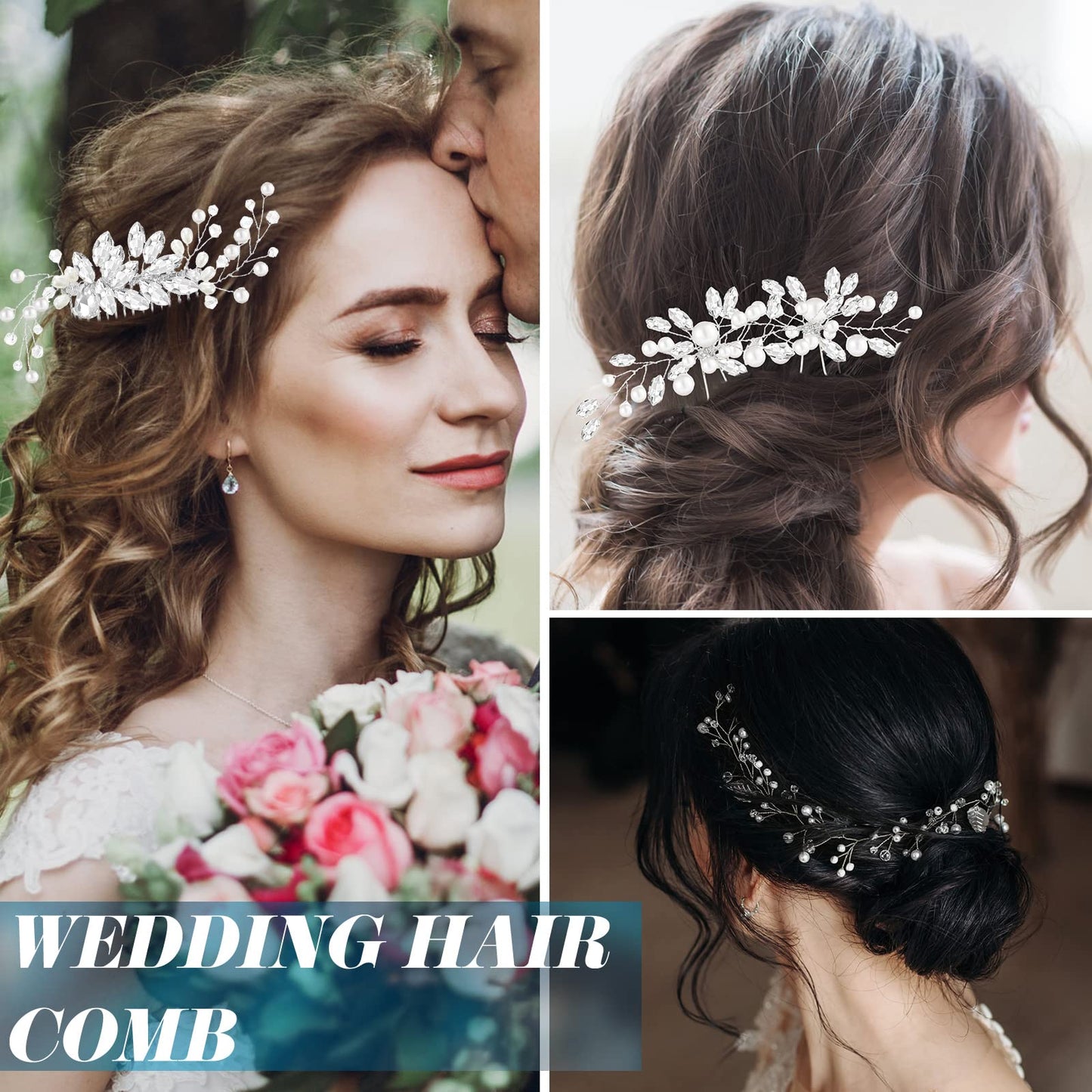 Maitys 44 Pieces Wedding Hair Accessories Faux Pearl Crystal Comb Clips U-shaped Flower Rhinestone Silver Pearl Hair Pieces for Prom Bride Bridesmaid(Delicate Style)
