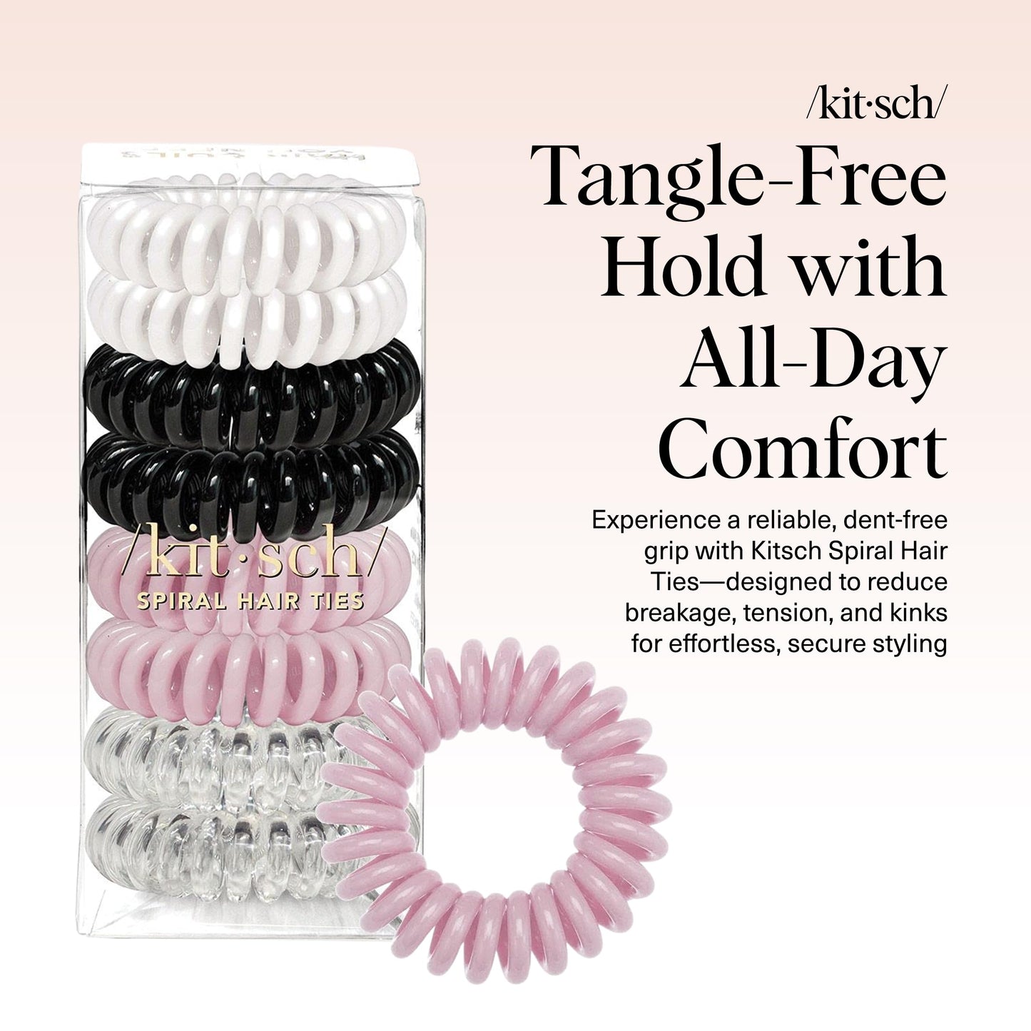 Kitsch Spiral Hair Ties for Women, Coil Hair Ties for Thick Hair, No Crease Hair Tie, Spiral Hair Ties No Damage, Hair Coils & Phone Cord Hair Ties for Thin Hair, Hair Ties Spiral, 8 pcs (Basics)