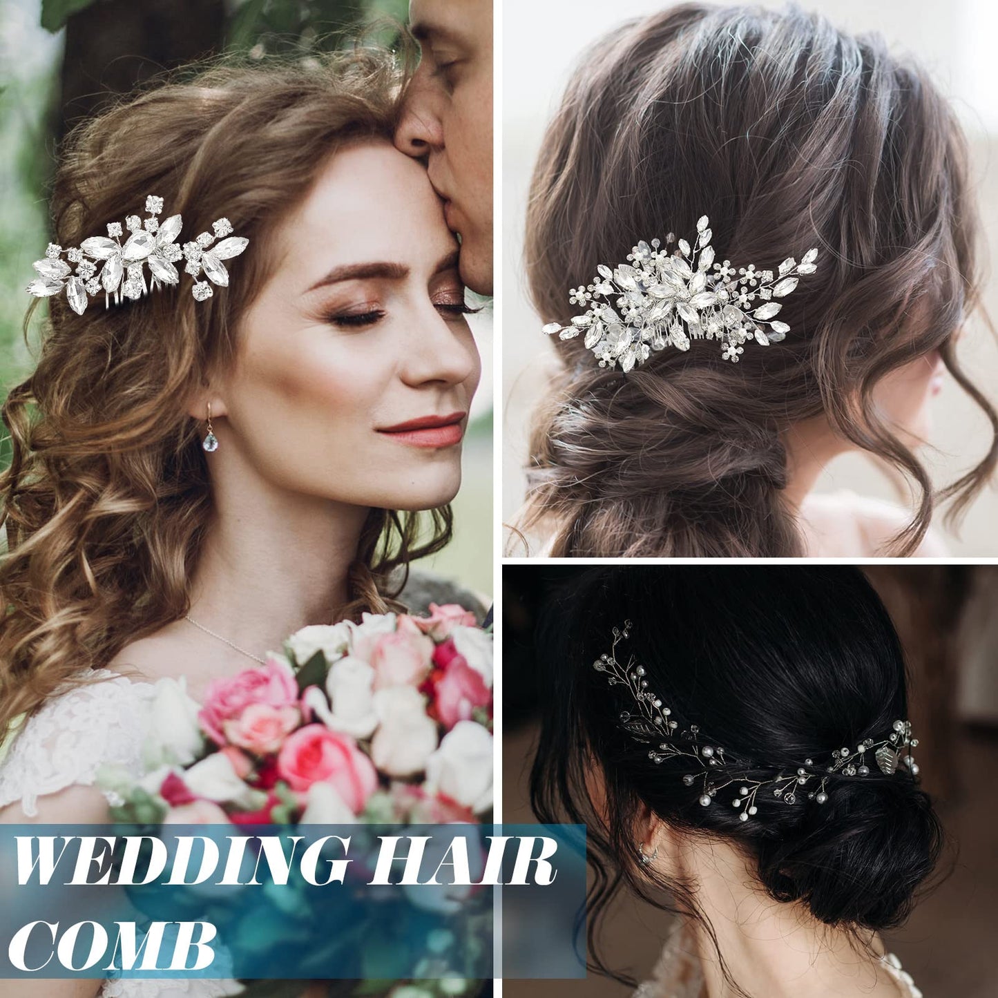 Maitys 44 Pieces Wedding Hair Accessories Faux Pearl Crystal Comb Clips U-shaped Flower Rhinestone Silver Pearl Hair Pieces for Prom Bride Bridesmaid(Delicate Style)