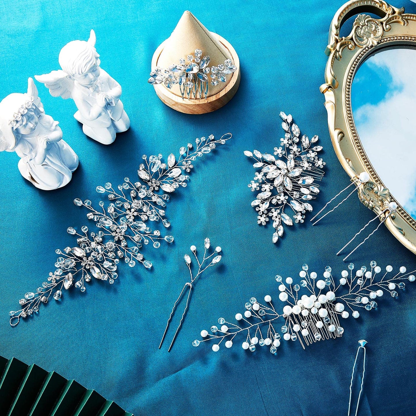 Maitys 44 Pieces Wedding Hair Accessories Faux Pearl Crystal Comb Clips U-shaped Flower Rhinestone Silver Pearl Hair Pieces for Prom Bride Bridesmaid(Delicate Style)